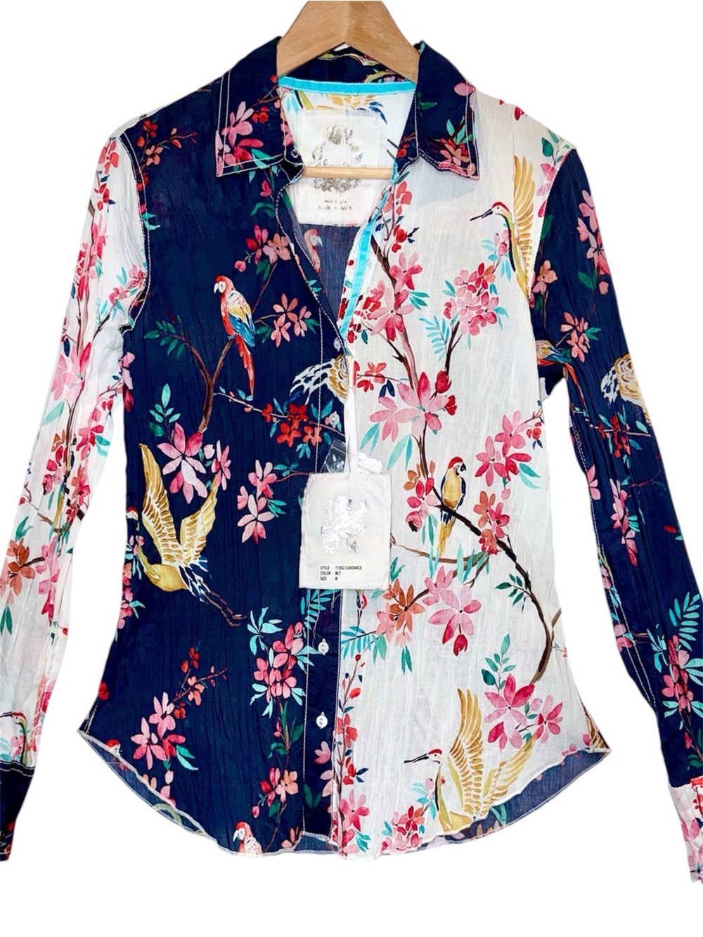 New! Cino Sundance Kyoto Floral Krinkle Shirt Medium Women’s Button Down Top